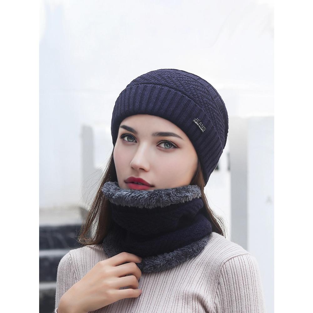 Winter Beanie Hat Scarf Set Warm Knit Skull Cap and Scarf for Men Women Multi-Color