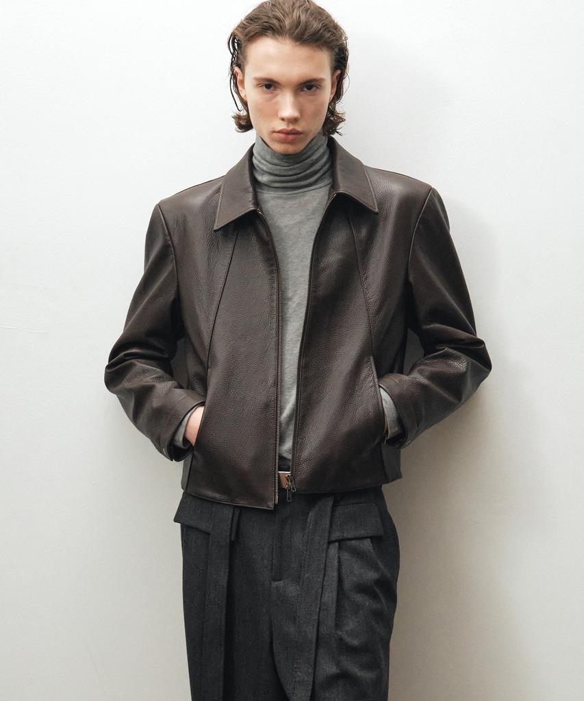 Noirer Goat Shrunken Leather Jacket (Brown)