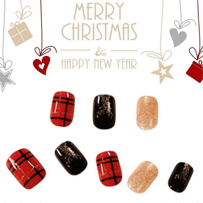 Red Press On Nails Short Christmas Decorations Square Fake Nails Cute Full Cover False Nails For Women And Girls24pcs