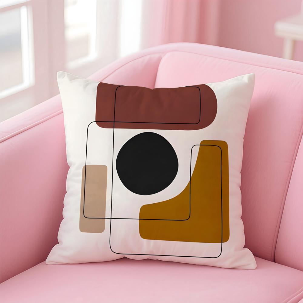 Geometric square warm color modern simplicity Cushion Cover Pillow Case Soft Friendly Fabric Concealed Zipper