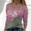 Женские осенние топы, свободные кошачьи цветы лотоса с принтом, повседневная футболка с длинными рукавами, верхняя блузка