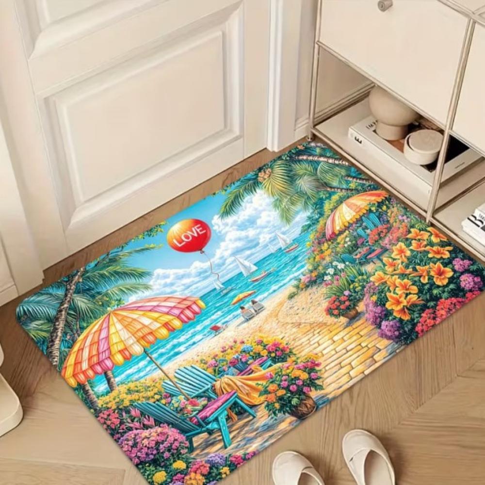 Beachside Coconut Drink Tropical Fruit Doormat for Home Office Porch Indoor Outdoor Washable Floor Rug Summer Vacation Decor