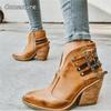 Comemore Punk Women Boots 2025 Female Autumn Winter Leather Cowboy Western Ankle Boot Buckle Women High Heel Booties Botas Mujer