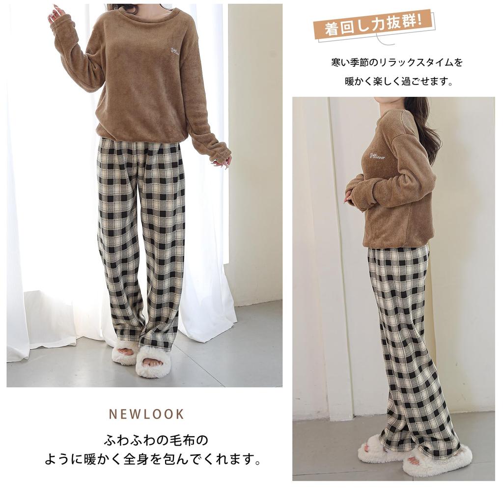 WoauNuiHll Домашняя одежда Пушистый топ с длинным рукавом и длинные брюки на резинке, идеально подходящие для осени и зимы, женская пижама, комплект из 2 предметов, на флисовой подкладке