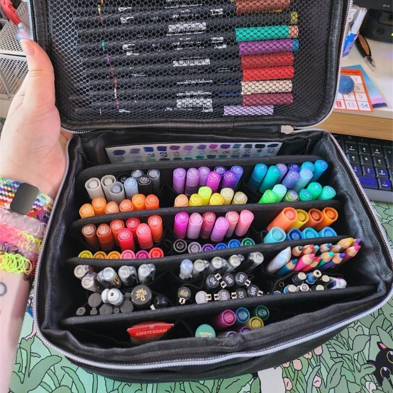 120 Slots Marker Storage Bag With Adjustable Shoulder Strap High Capacity Marker Organizers Carrying Case for Artist