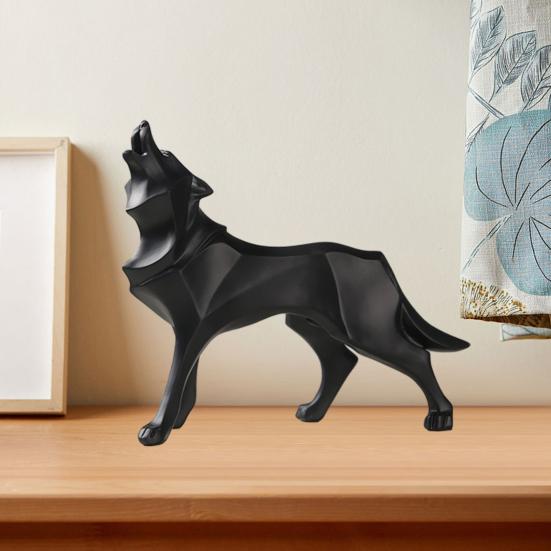 Geometric Wolf Ornament Synthetic Resin Wolf Sculpture Abstract Animal Art Statue for Home Office Desktop Decoration