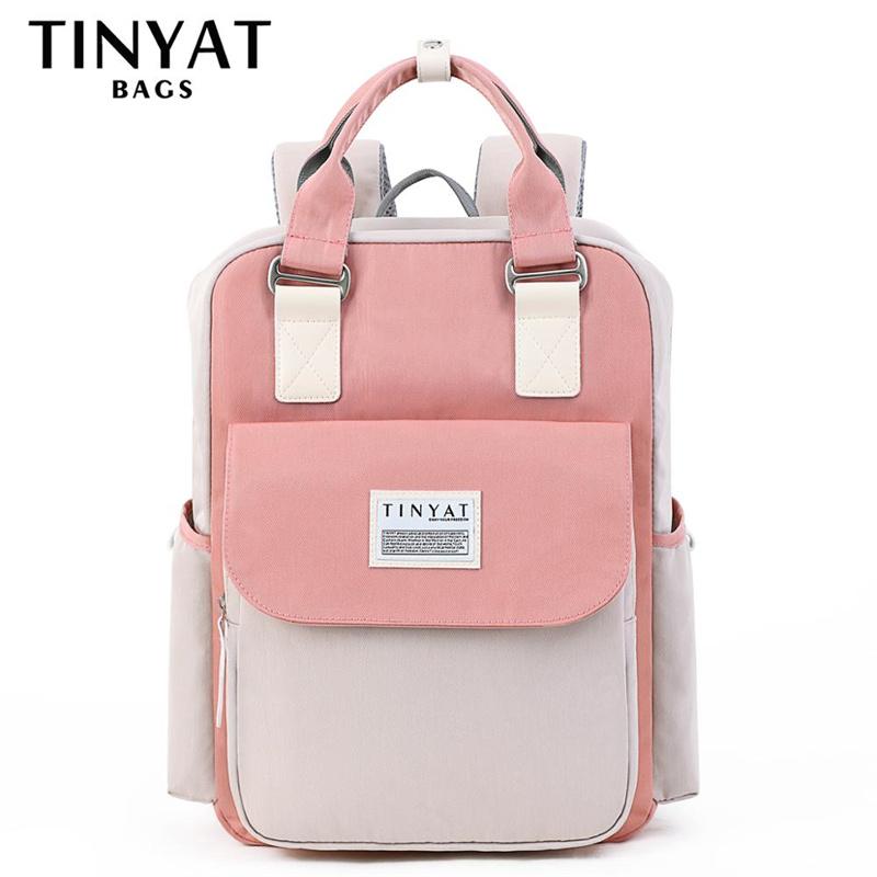 TINYAT Candy Women Canvas Backpack Waterproof Feminina Laptop Backpack 15 Pink Patchwork School Backpacks Bags for Teenage Girls