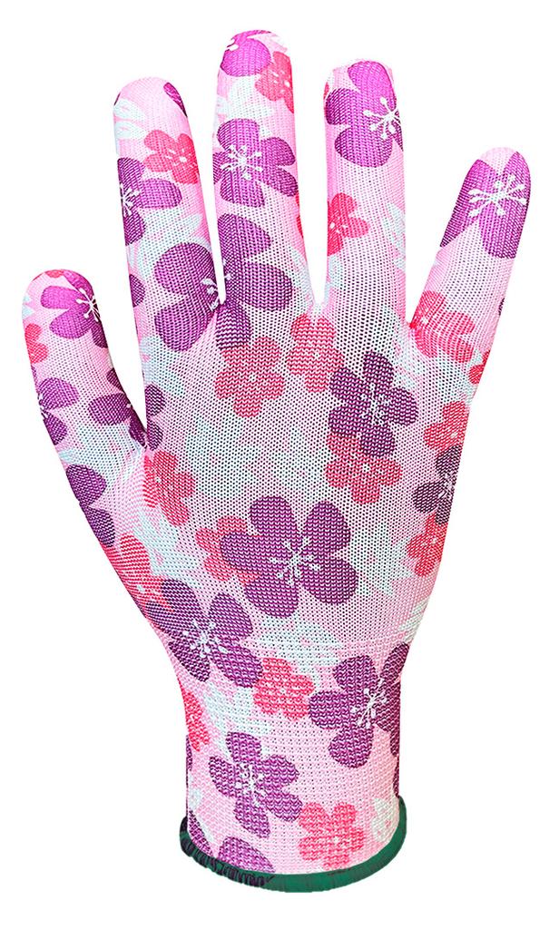 Garden gloves, polyester, flower pattern, size 8"