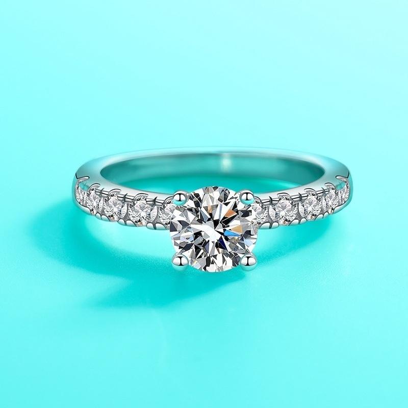 Bague Ringen Женское кольцо с муассанитом и бриллиантом цвета D, 1 карат, свадебное ювелирное изделие из стерлингового серебра 925 пробы, классический дизайн с четырьмя когтями, подарок
