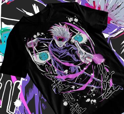 Jujutsu Kaisen Годжо Сатору Черная футболка Аниме Манга Футболка Мягкая футболка