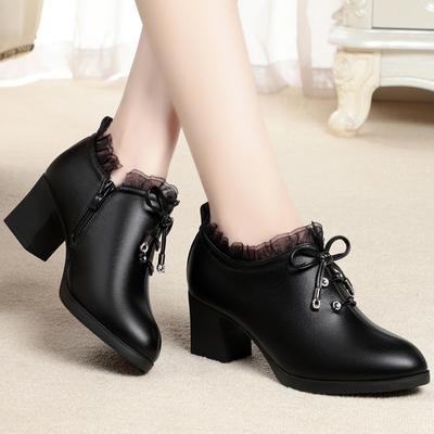 Натуральная кожа 2025 Весна Новые Туфли на высоком каблуке с острым носком In The Deep Профессиональная рабочая обувь Женская обувь Толстый черный цвет