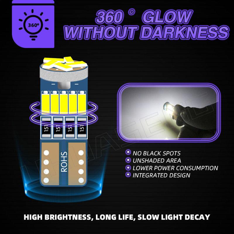 UHUASENG 2PCS 5W5 Led T10 Bulb WY5W W5W 194 168 15SMD Interior 501 Signal Lamp Parking License Plate Car Reading Light 12V White