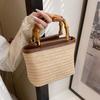 Weaving Bag Summer New Bamboo Handle Tote Straw Bag Niche Simple Shoulder Crossbody Bucket Bag Women's Bag KTY