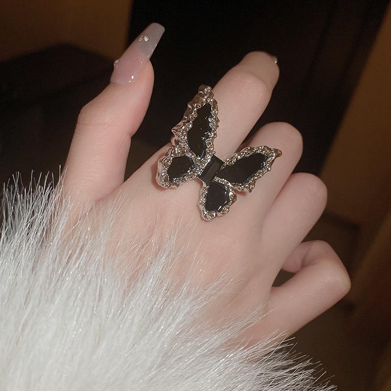 Delicate Flower Open Ring Rhinestone Imitation Pearl Rings Ladies Fashion Butterfly Design Ring Temperament Rings Jewelry K-