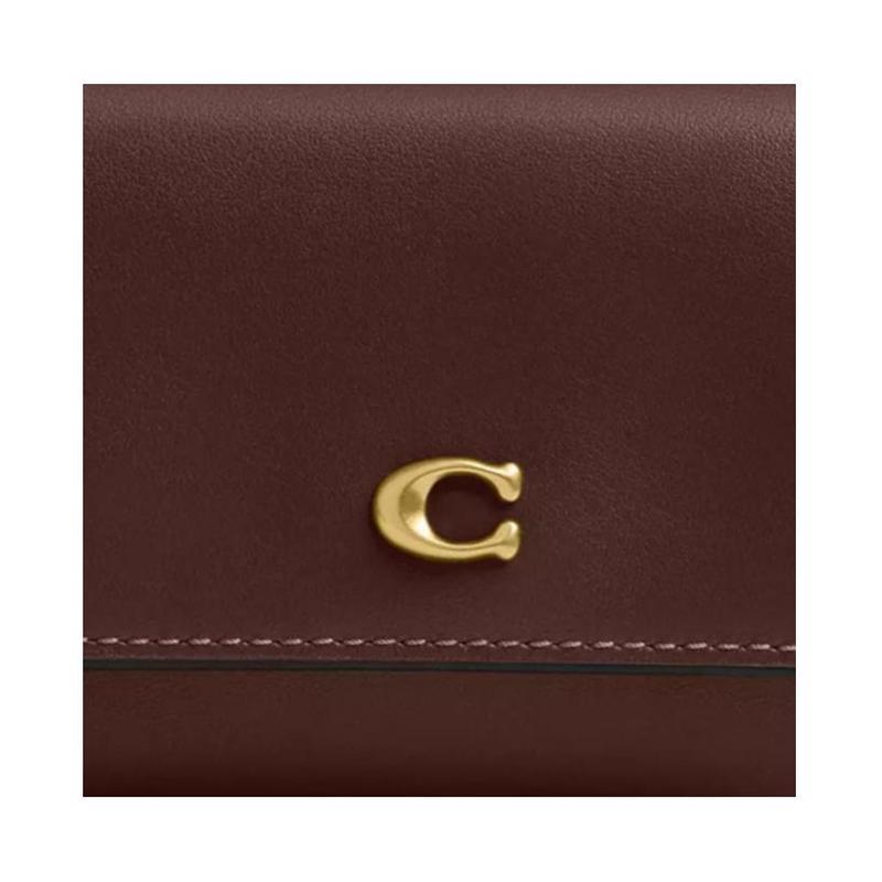 Coach Essential 11 Логотип бренда Классический держатель для карт из телячьей кожи Обычный Женский Цвет клена maple