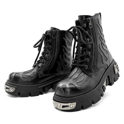 Пламенные панк платформы Боевые ботинки Унисекс Высокие ботинки Мартина на толстой подошве