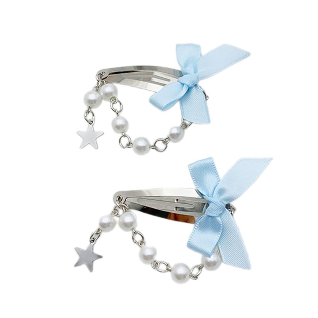 Modern Beaded Chain Hair Clip Delicate Hair Clip with Five Pointed Star Elegant Bowknot Adorned Hair Ornament