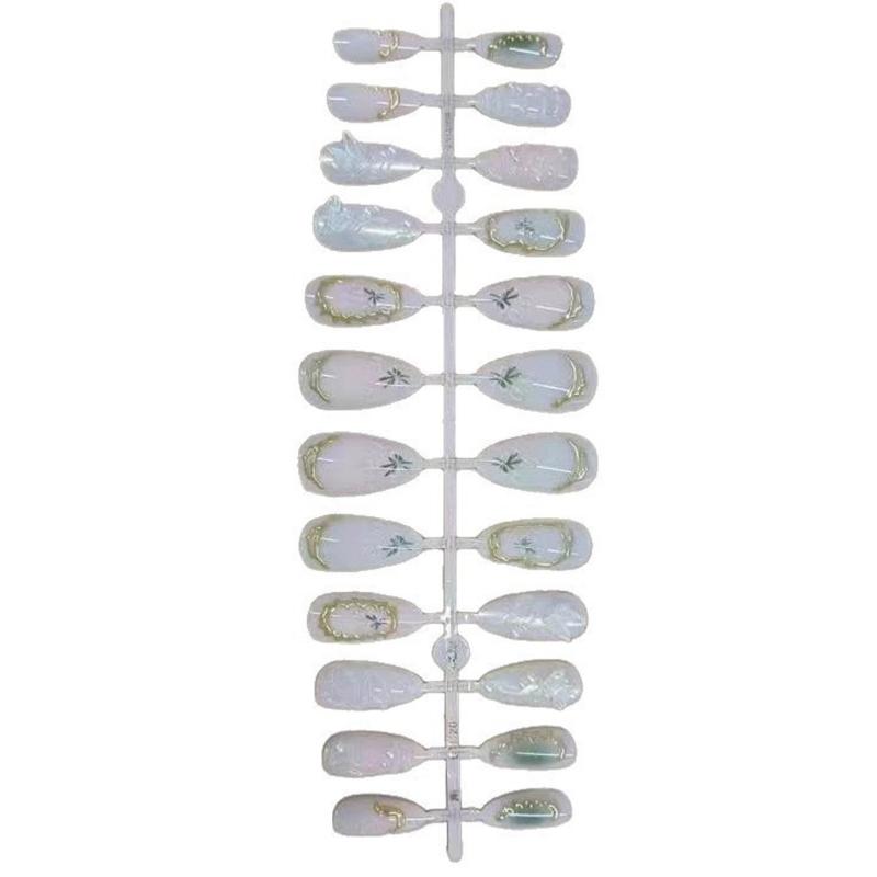 24 Pcs 3D Flower Artificial Nail Medium Almond Full Cover False Nail Bows Stick On Nail Butterfly Press On Nail