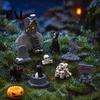 Dark Halloween Scene Set Miniature Resin Ornaments, Micro Landscape Desktop Decor, Horror Street Sign Props Accessories for Fish Tank Aquarium