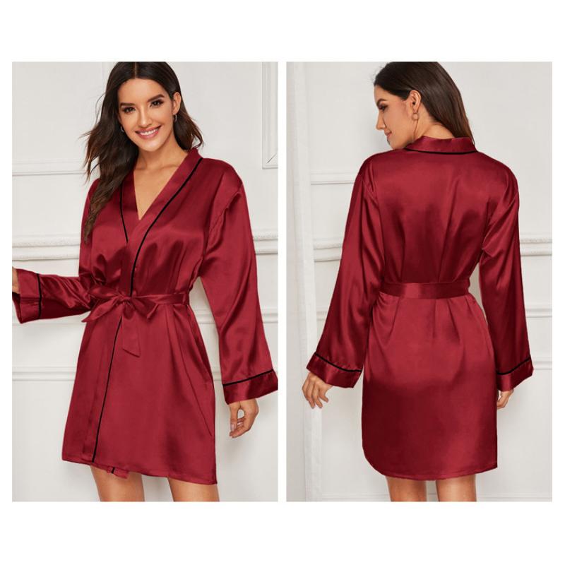 Новая сексуальная простая пижама на шнуровке, халат с длинными рукавами, кардиган, халат, свободная, удобная, повседневная, искусственный шелк, домашняя одежда