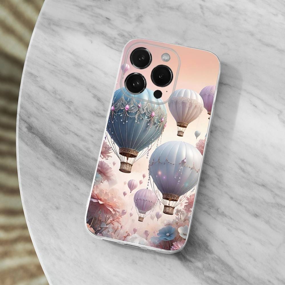 Romantic Hot Air Balloon Phone Case For iPhone 14,13,12,11,17,16,15,Pro,Max,Plus,X,XS,XR,SE,Mini Transparent Soft Cover
