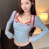 Design Girls Cute T-shirts Long Sleeve Lace Sling Square Collars Women's Tees Sexy Fashion Tops For Lady