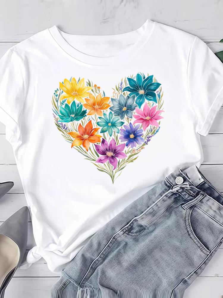 (Азиатский размер) любовь печать Одежда Футболка Женская Мода Футболка Топ Женщина Принт Женский Короткий Рукав Графические Футболки