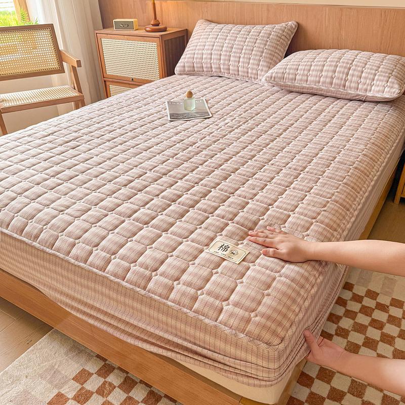 Класс А Чистый хлопок Хлопок стираный Хлопок Односпальная простыня на резинке Утолщенное стеганое покрывало для кровати Защитный чехол для матраса Чехол Пыленепроницаемый и Нескользящий