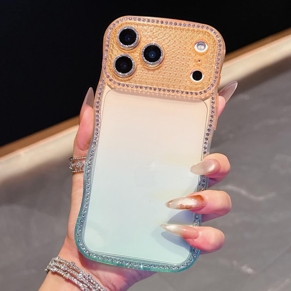Чехол для iPhone 17 Pro Max с декором из страз, волнообразной рамкой, градиентным дизайном, чехол для телефона из ТПУ