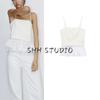 Spring New Women's Clothing Patchwork Design White Vest Poplin Camisole Straight Collar Top 2140777
