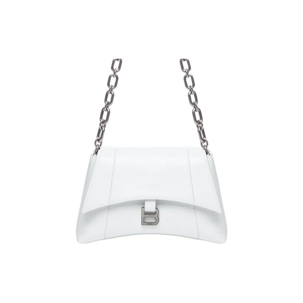 Balenciaga Downtown Distressed Silver Hardware Paper Feel Leather Shoulder Bag Small Women shoulder bag White 6890581I7BY9060