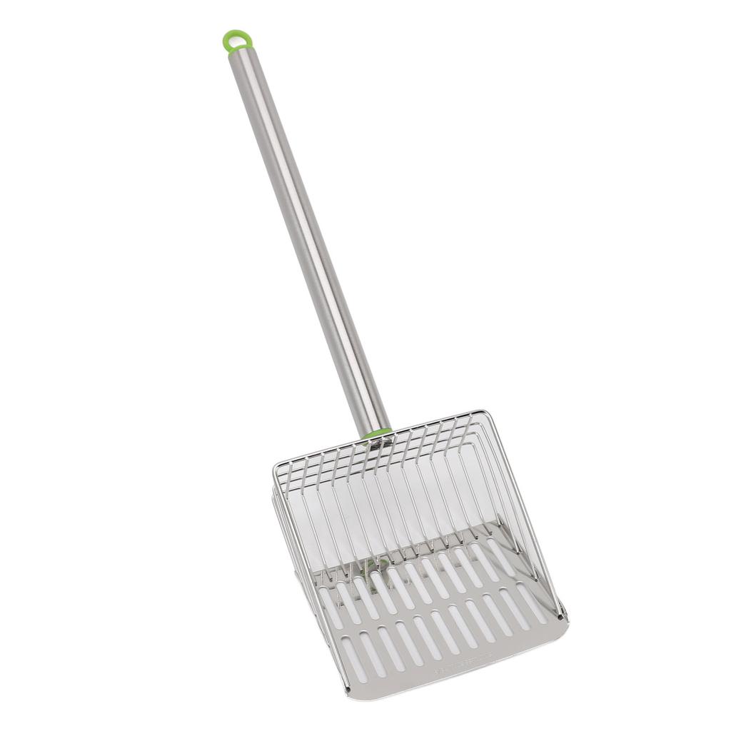 Совок для куриного помета с длинной ручкой, из нержавеющей стали, с антипригарным покрытием, лопата для просеивания помета с решеткой для куриц, домашних животных, кошек, зеленый