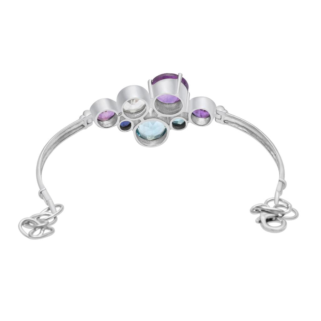 Браслет из драгоценных камней с натуральным аметистом и голубым топазом, серебро 925 пробы, браслет с шипами, ювелирные изделия ручной работы для женщин