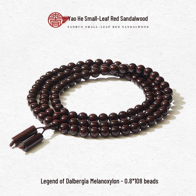 Natural Small-Leaf Sandalwood Bracelet, Unisex Prayer Beads, Single Strand, 0.8, Old Material, 108 Beads