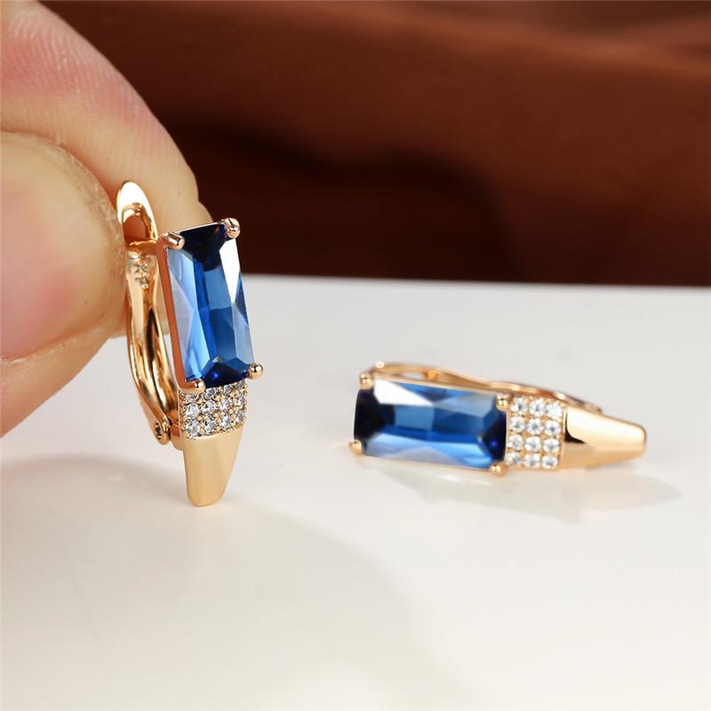 Fashion Geometric Rectangle Stone Hoop Earrings Vintage Rose Gold Color Wedding Earrings for Women