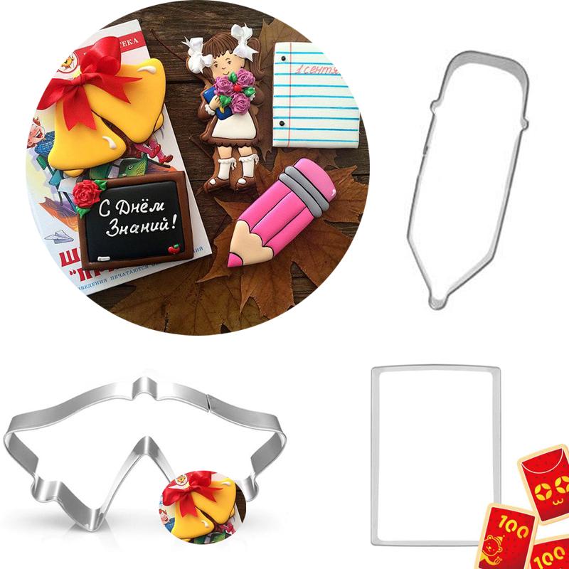 1pcs Patisserie Reposteria Pen Book Bell Metal Cookie Cutter Fondant Cake Decor Biscuit Chocolate Mould Paste Pastry Shop Mold