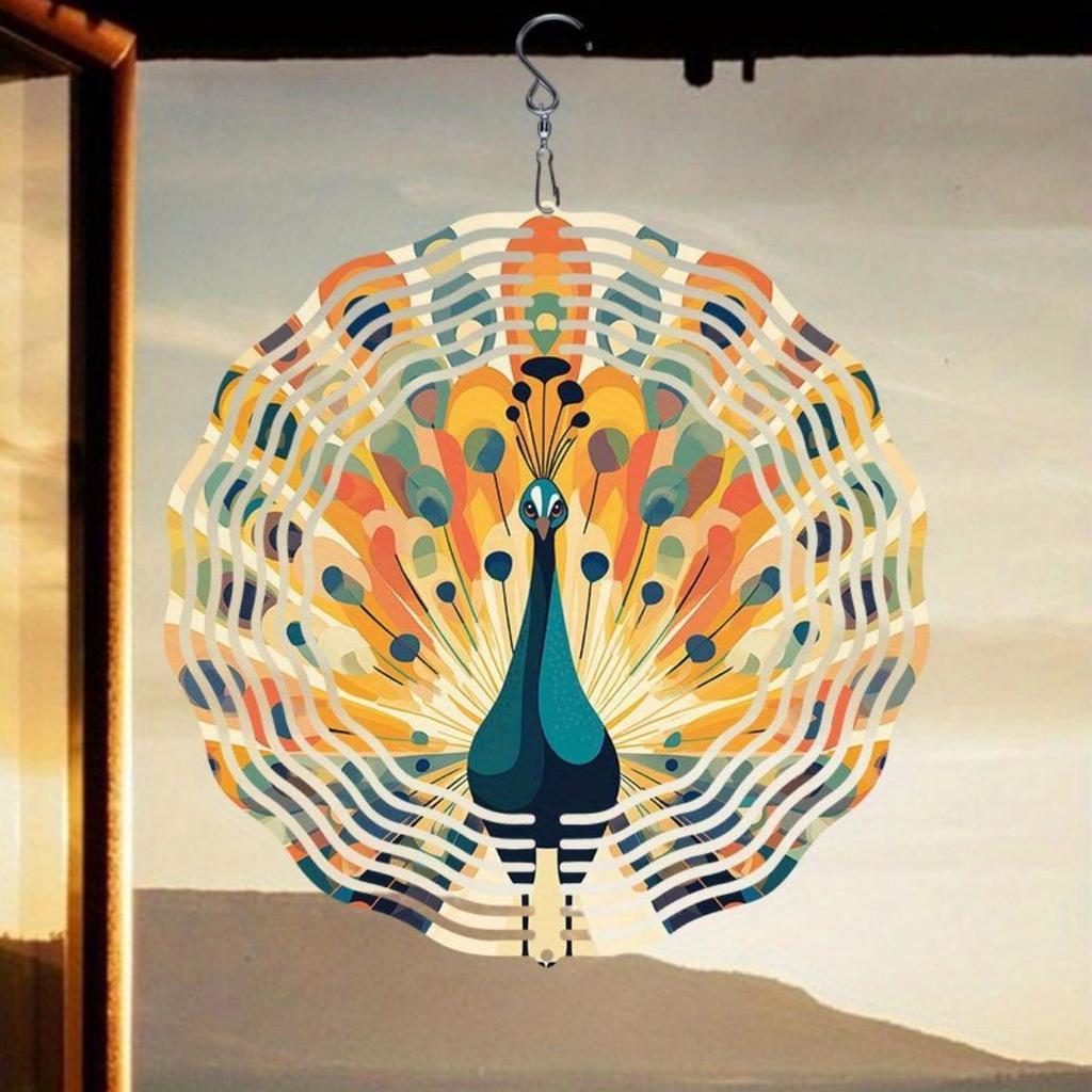 3D Metal Peacock Wind Chime – Vibrant Rotating Hook, Durable Outdoor Decor for Garden, Patio & Fall Festivals, Battery-Free Hanging Ornament