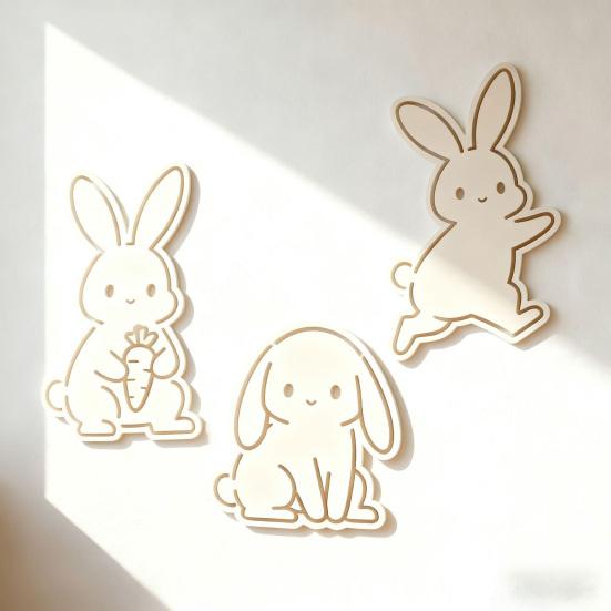 Cute Bunny Wall Decal Easter Wall Sticker Wooden Rabbit Animal Wall Art Decor