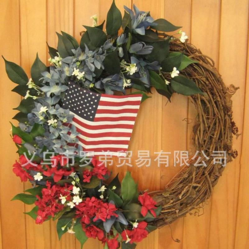 4th Of July Wreath Door Hanging Decoration With USA Flag Patriotic Party Home Outdoor Festive Display