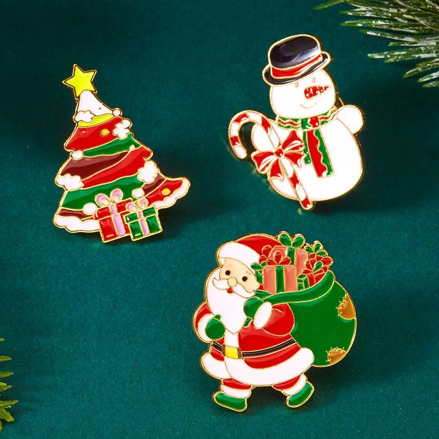 3 Pcs/Set Cute Christmas Brooches for Women Men Cute Cartoon Enamel Snowman Santa Claus Glove Brooch Pins New Year Holiday Gift