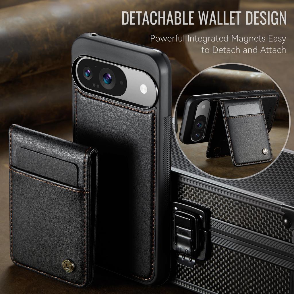 Кожаная задняя крышка для Google Pixel 9 Pro/Google Pixel 9, совместимая с MagSafe, чехол для телефона JEEHOOD J06 с карманом для карт и RFID-блокировкой