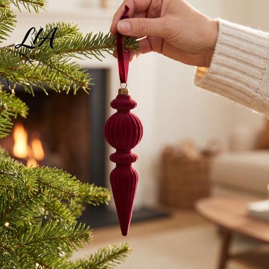 Atmospheric Photography Props 9Pcs Christmas Flocked Pendant with Lanyard, Vintage Ribbed Texture Tree Floral Arrangement Holiday Accents Hanging,
