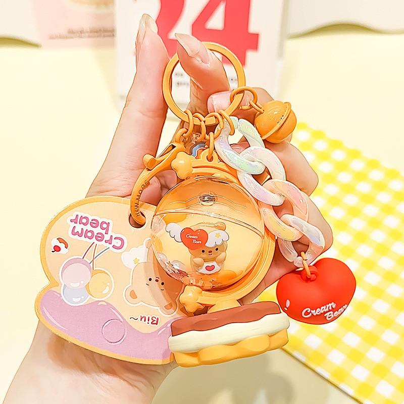 Розовый и очаровательный оранжевый акриловый брелок-глобус с кремовым мишкой, милый мультяшный аксессуар