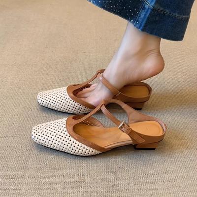 Версия люкс~ Весна-лето 2025 плетеные сандалии с квадратным носком и Т-образной перемычкой в римском стиле женские ретро туфли-Мэри Джейн на низком каблуке