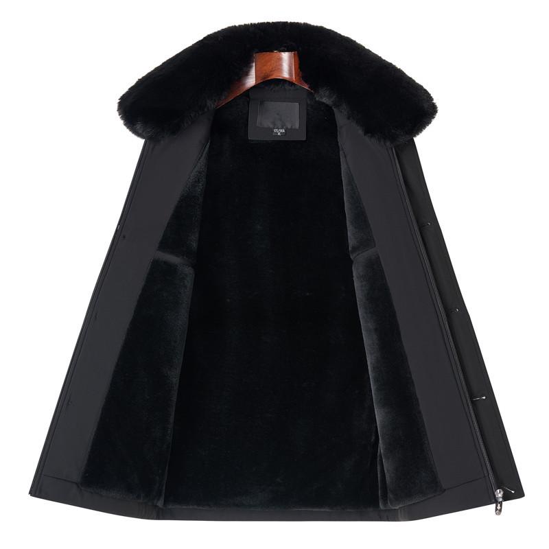 Мужское зимнее бархатное толстое теплое хлопковое пальто - большого размера, свободного кроя, средней длины для людей среднего и пожилого возраста