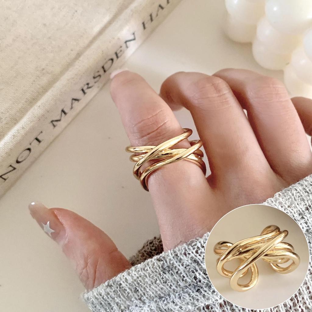 Geometric High-Polish Criss-Cross S925 Silver-Plated Open Ring - Women's Stackable Index Finger Jewelry