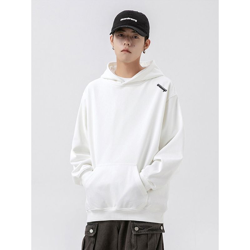 American-Style Heavyweight Letter Sweatshirt for Men, Hooded, Autumn and Winter, Fleece-Lined, Loose Fit, National Trend Brand Print, Couple's Top