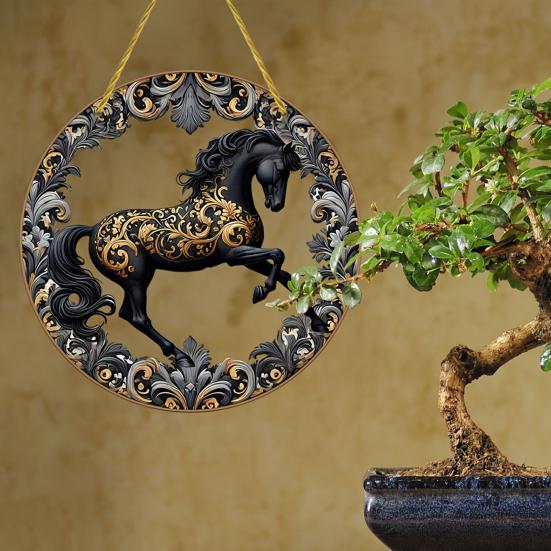 Подвесная вывеска с лошадью Круглая акриловая панель Вывеска Плоская 2D вывеска с лошадью Декоративная вывеска на входную дверь для дома, фермерского дома, для наружного и внутреннего украшения