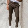 Мужские брюки Slim Fit сплошной цвет со средней талией мягкие тонкие дышащие косые карманы до щиколотки на пуговицах на молнии мужские деловые длинные брюки