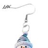 Acrylic Hangtag Earrings 1 Pair Cute Christmas Snowman Dangle Drop Earrings, Striped Design Hook Winter Holiday Party Jewelry for Women Anti-rust Ear